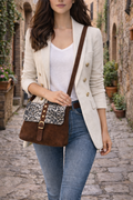 Sac en cuir chocolat léopard
