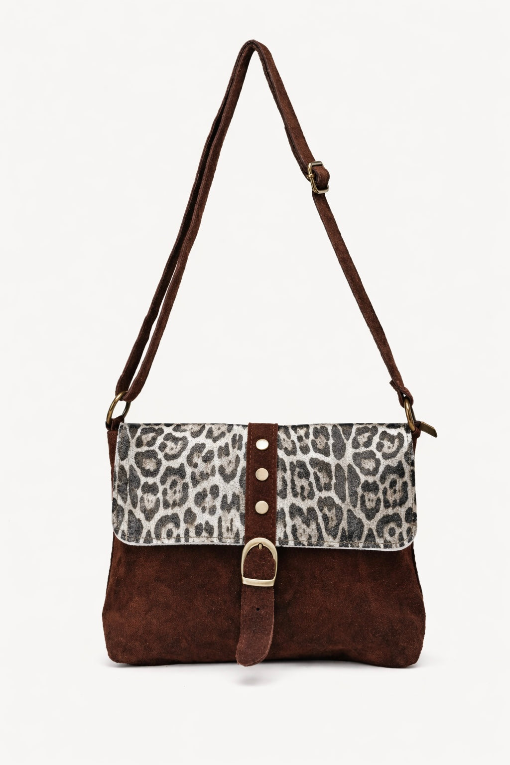 Sac en cuir chocolat léopard